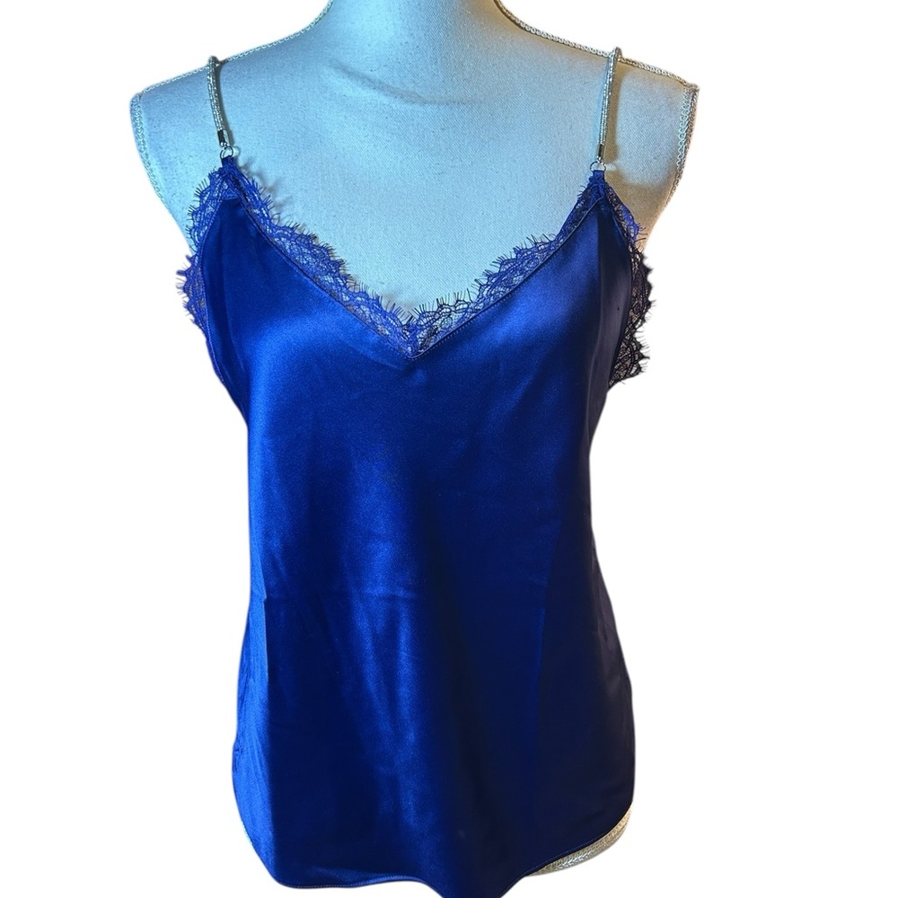 Victoria's Secret Royal Blue Satin Lace Camisole with Rhinestone Straps 🆕